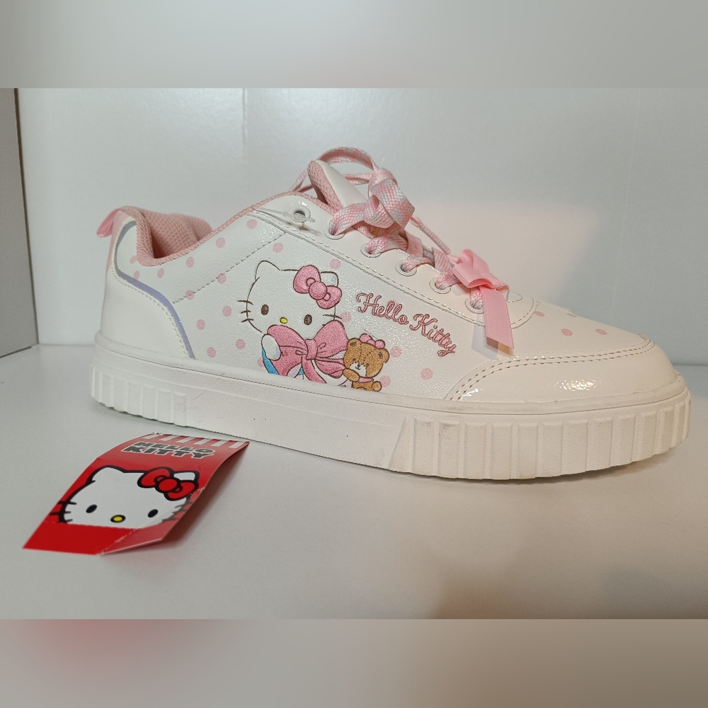 Sanrio Hello Kitty Women Sneakers White Pink Polka Dots Sz 10 Cute Coquette Bows